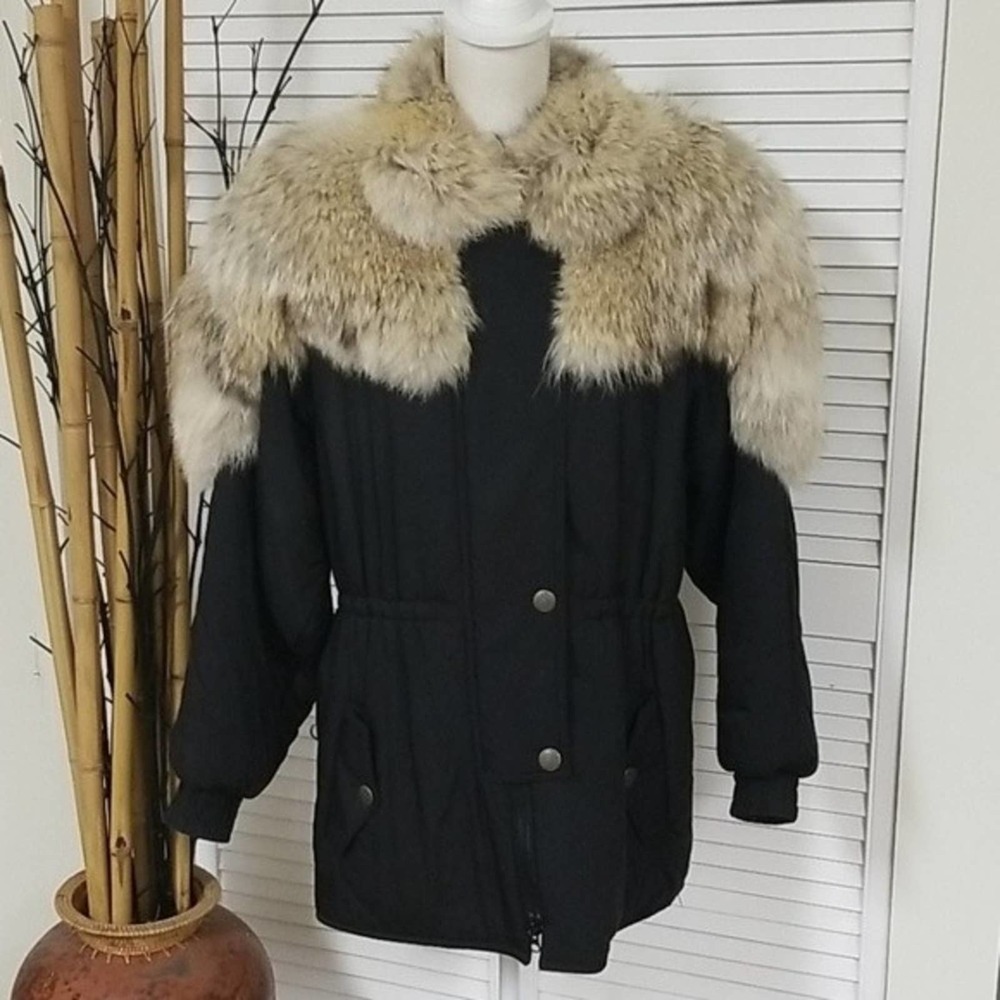 FOX fur collar black Parka Jacket